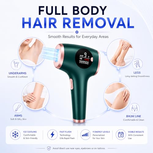 Image of Pro IPL Laser Hair Removal Device with IceCool | 990K Flashes | Permanent Painless Hair Removal for Women & Men | Full Body At-Home Use | Summer Ready Smooth Skin (Emerald Green)