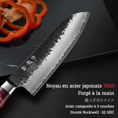 Couteau Santoku 18 cm VG10 forgé main AT8204 Atumuryou JPCK – Image 4