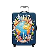 THISFIND Luggage Cover Washable Suitcase Protector Anti-Scratch,Stretchable Fit for 20-34Inch Luggage Durable Travel Bag Cover with Zipper Closure (Earth, M(fits 24-26Inch suitcase))
