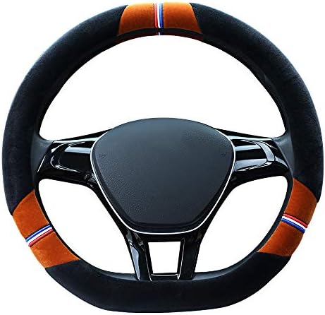GAOQQ Plush Steering Wheel Cover, D-Type Car Special Five-Color Series to Send Gear Set + Hand Brake Cover,Brown-38CM