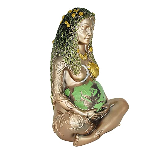 Mother Earth Gaia Statue Goddess Figurine Resin Wiccan Altar Table Decor For Witchy Spiritual Room Supplies Collections, Painted Bronze Green #TOP1