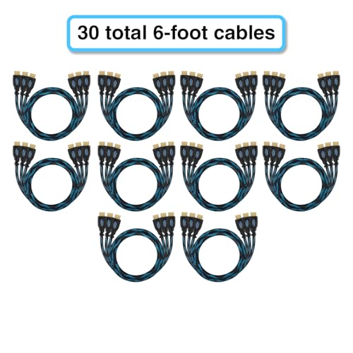 Image of 30-Pack of 6 ft HDMI Cables, Premium Braided Cord, High Speed with Ethernet, Supports HDMI 2.0b 4K 60hz HDR and ARC