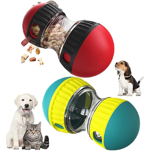 Dog Puzzle Toy, 2024 Interactive Treat Dispensing Dog Toys, Treat Dispensing Dog Toy Slow Feeder Bowls Puppy Enrichment Toy Ball Interactive Dog Toys for Small Medium Large Dogs (Red+Blue, 2 Pack)