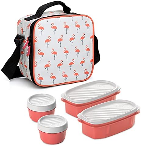 Tatay Urban Food Casual - Insulated Lunch Bag, 3L Capacity, 4 Plastic Food Storage Containers (2 x 0.5 L, 2 x 0.2 L) BPA Free, Grey with Stars. Measure 22.5 x 10 x 22 cm