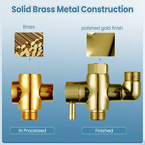 Brass Shower Diverter Valve For Handheld Shower Head And Fixed Spray Head G1/2 3 Way Universal Bathroom System Component Replacement Part, Polished Gold #TOP5