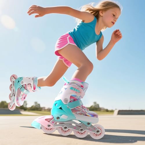 Locavun Roller Inline Skates for Kids, Girls Roller Skates Blades Ages 6-12 with 4 Size Adjustable Light up Wheels Inline Skates for Kids Girls Beginner Indoor Outdoor Sports - Thumbnail 2