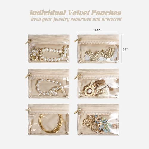 12 Pcs Travel Jewelry Organizer, Velvet Mini Pouch with Clear Zipper Pocket, Lightweight Jewelry Storage Organizer for Rings Earrings Necklaces, Travling Gift for Women Girls (Beige)2