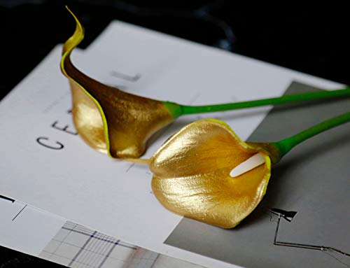 20Pcs Calla Lily Fake Gold Flowers Wedding Bouquet Artificial Real Touch Latex Flowers Home Wedding Party Decor (18K Gold) #TOP5