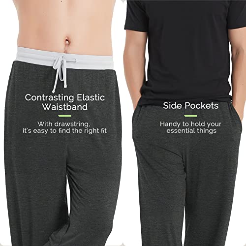 Lazycozy Men's Bamboo Pajama Pants Loose Drawstring Lounge Sleep Pants With Pockets, Dark Heather Grey, X-Large #TOP4