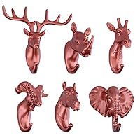 Goetland Kit of 6 Elephant Anime Shaped Head Coat Hooks Wall Decor Home Animal Shaped Single Hook Hanger Deer Elephant Giraffe Rhino Horse Goat