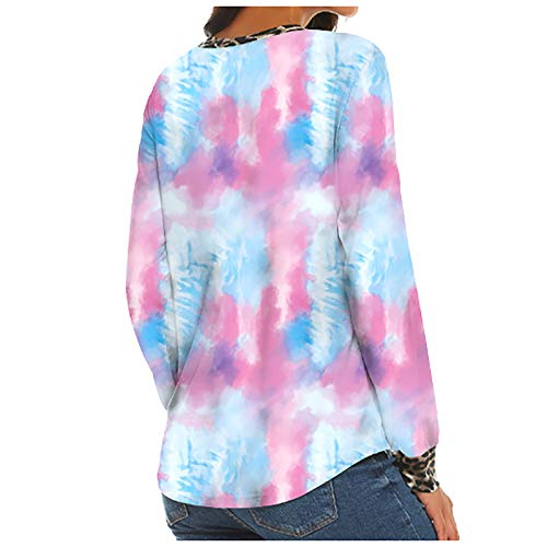 Camiseta feminina, moletons com gola redonda, camisas casuais de patchwork de leopardo, sexy, dégrad