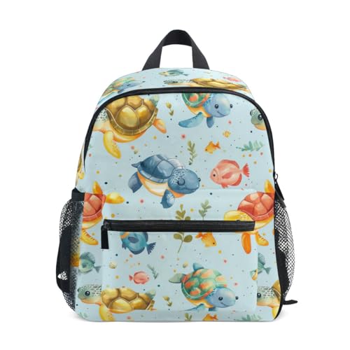 CHIFIGNO Sac à dos pour enfants pour filles et garçons, sac à dos d'école, sac à dos de maternelle pour enfants, Tortues de mer mignonnes de dessin animé - 3, Small