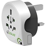 Q2 Power - World to United Kingdom - Adattatore Universale da Viaggio con Presa a Terra - Protezione Anti Scossa Kid Safe - Voltaggio e Potenza Max. 100V-1300W / 250V-3250W, Bianco/Grigio