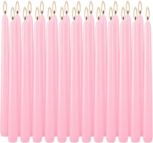 LIVEN 24 Pack Pink Taper Candles 7-8 Hours Burn Time Unscented Smokeless and Dripless 0.75 x 10 Inch Dinner Candle Set for Valentines Day Household Wedding Party and Home Décor Candlesticks