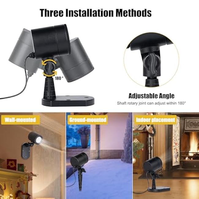 2 Pack Christmas Snowflake Projector Lights Outdoor, Led Rotating Snowfall Show Lights Waterproof Landscape Decorative Christmas Light Lighting for Xmas Holiday Garden Indoor Home Decoration Show