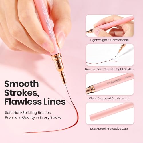 Image of Beetles Gel Polish Nail Art Pens, 5pcs Nail Art Brushes Liner Brushes for Nails Pink Liner Sizes 5 /9 /15 /20 /25mm with Palette Holder Painting Manicure Design Tools for Long Lines, Details, Fine Drawing