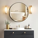 Sqinor 50cm Black Round Mirror, Modern Aluminum Framed Bathroom Wall Mirror, Hanging or Stick On Mirrors for Walls, Decorative Self Adhesive Circle Mirrors for Bathroom Hallway Bedroom Living Room