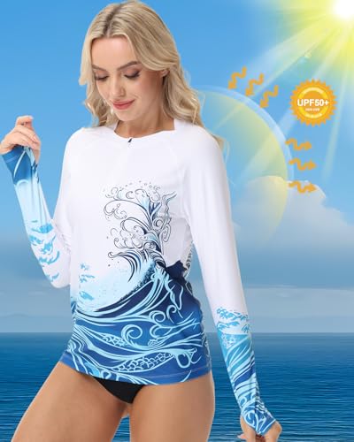 Rash Guard for Women UPF 50+ Swim Shirts 1/4 Zip Long Sleeve SPF UV Protection Shirts No Bottom Tops with Thumb Hole3