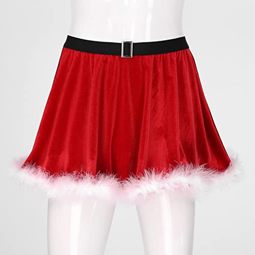 Women's Faux Fur Trim Mini Miss Santa Claus Tutu Skirt Skater Dance A-line Flared Skirts3