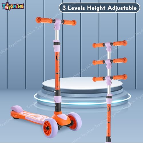 Image of Toyshine 3 Wheel Rooster LED Light Up Wheels Runner Scooter with Anti Slip ABS Base Aluminium Structure Height Adjustable Handlebar Max Load 45kg for Boys and Girls Ages 4 and Above - Orange