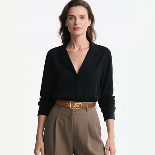 Image of Aurolran Women's Leather Belt with Buckle - Ideal for Dresses, Jeans, and Coats