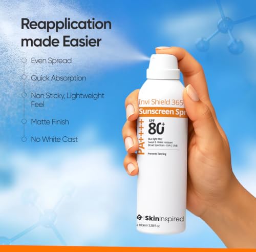 Image of SkinInspired Invi Shield 365 Body Sunscreen Spray SPF 80+ PA++++ | Ultra-Light, Quick-Absorbing, Non-Greasy Sun Protection | No White Cast, Water & Sweat Resistant | Broad Spectrum UV & Blue Light Defense | 100ml