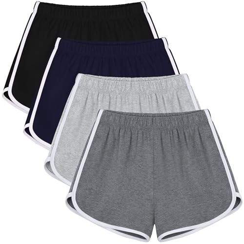 URATOT 4 Pack Women's Cotton Dance Yoga Sports Short Summer Running Athletic Pant Waistband Loose Shorts for Women