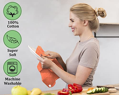 Ruvanti Flour Sack Towels 12 Pack 28X28 Inch, 100% Cotton Tea Towels, Reusable Kitchen Towels, Machine Washable, Absorbent Bar Towels - Dish Cloth Perfect For Drying Dishes & Cleaning - Orange #TOP4