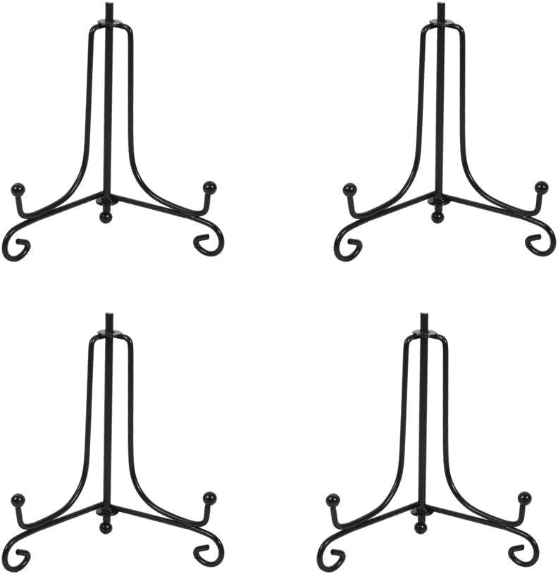 (4 pack) Iron Display Stand, Black Iron Easel Plate Display Photo Holder Stand, Displays Picture Frames, Cookbooks, Decorative Plates, Tablets and Art 4 Inch