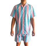 Costume Agent Beauty 80's Dool Movie Ken Button Up Shirt and Shorts Set Beach Outfit Halloween Costume Cosplay, Large