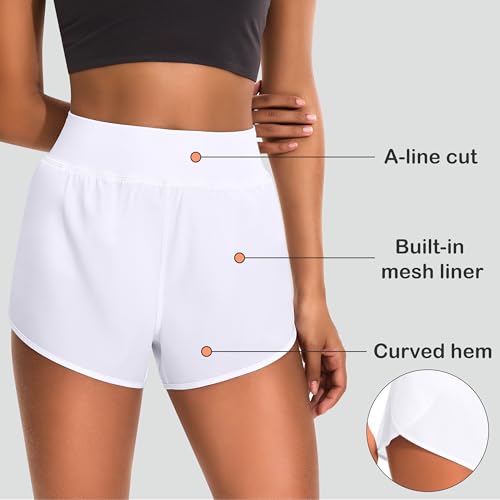 EZRUN Women's 3" High Waisted Athletic Shorts for Running White XXS — view 6
