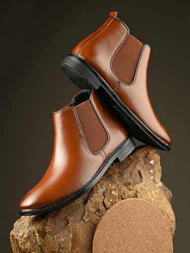 Image of AADI Men's Synthetic Leather Lightweight Comfortable Trendy Outdoor Casual Shoes Slip On Chelsea Boots