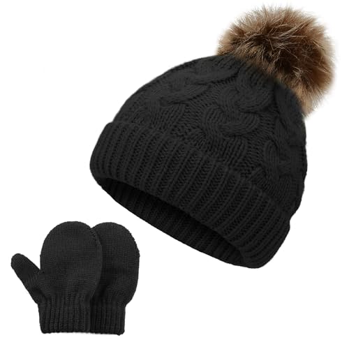 Zando Baby Newborn Hats Knit Soft Infant Kids Winter Hat Pom Pom Warm Christmas Beanie Hat and Mitten Set for Boys Girls