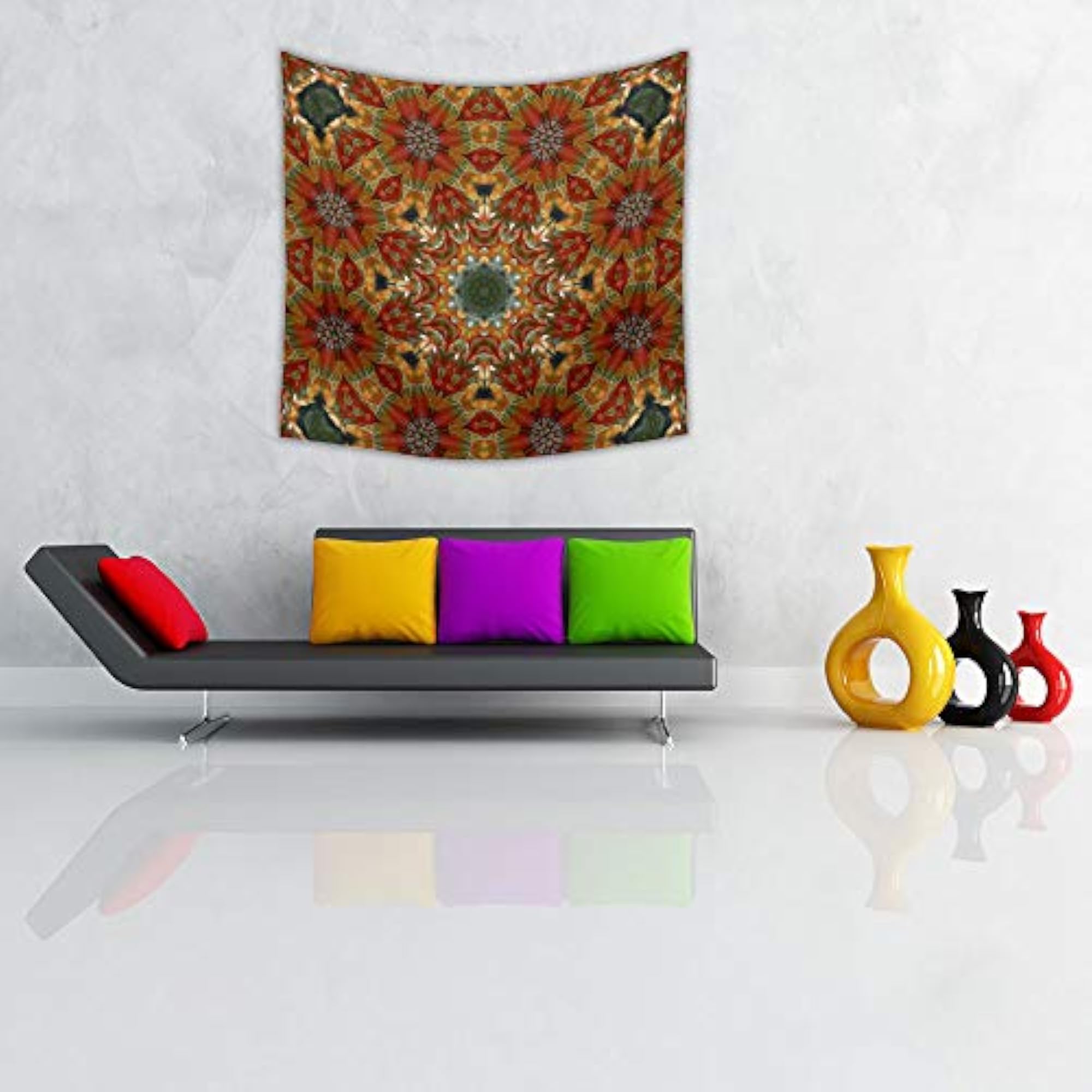 Orange Mandala Canvas Fabric Painting Tapestry