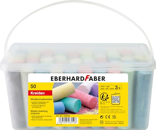 Eberhard Faber 526550 - Straßenkreide 50er Eimer, 8 leuchtenden Farben Straßenmalkreide, Basicfarben