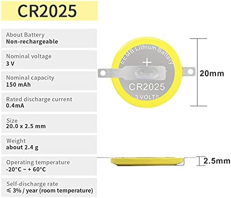 EEBM 10 Pack CR2025 Battery 3V Lithium Battery Button Coin Battery 2025 Gameboy Cartridge Battery Soldered Sheet, CR2025 Replacement Battery Gameboy Battery Economy, Welded Sheet - 1