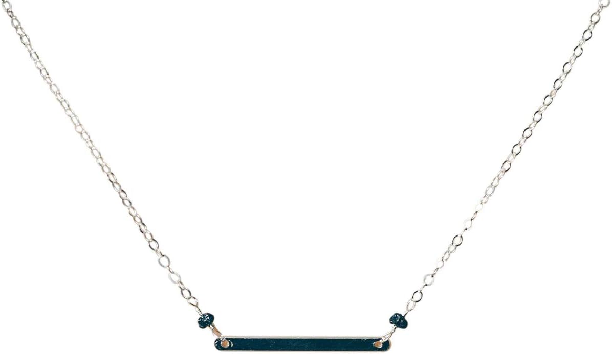 Dainty Black Raw Diamond Bar Pendant - Layering Sterling Silver Necklace - Boho Jewelry Gifts for Her