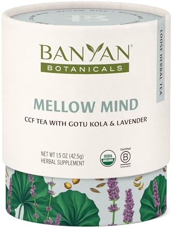 Banyan Botanicals Mellow Mind CCF Tea โ Organic Lavender Chamomile Tea with Gotu Kola โ Caffeine-Free Relaxation Tea for Stress Relief* โ 1.5 oz. โ Non-GMO Sustainably Sourced Herbal Loose Leaf Tea
