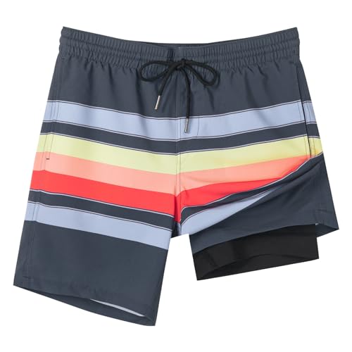 Image of SURF CUZ Mens Swim Trunks with Compression Liner Swim Shorts 7 inch Swimming Trunks Stretch 7 Inch Swim Suits Quick Dry