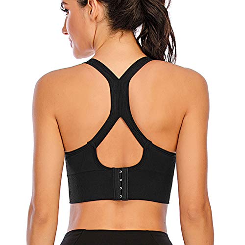 DODOING Damen Sport-BH mit hoher Stoßfestigkeit, nahtlos, für Yoga, Fitnessstudio, Workout, Fitness, Activewear Racerback, gepolsterte BHs Gr. Large, 2# Schwarz