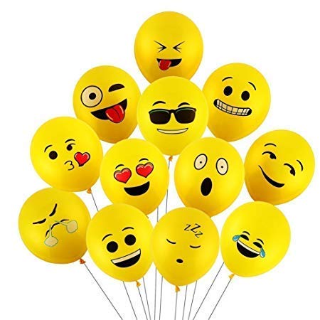 Sonali Enterprises Face Expression Emoji Printed Latex Rubber Balloons Set of 25 | Yellow Emoji Balloon | Smiley Balloon For Birthday Decoration (Yellow)