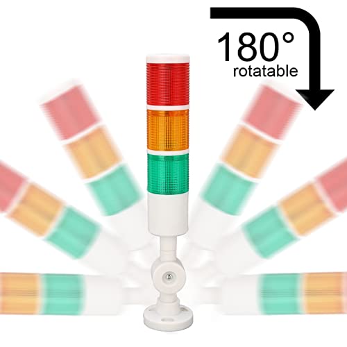 Semafori a Torre a LED, DC 24V Spie Industriali a 3 Livelli con Allarme Acustico Ip54 Indicatore Luminoso a Torre a Colonna Pieghevole Luce Lampeggiante Fissa Commutabile