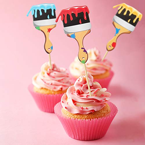 36pcs Paint Brush Cupcake Toppers Painting Cupcake Picks Toothpicks for Art Theme Cake Decorations Artist Birthday Party Favors Supplies
