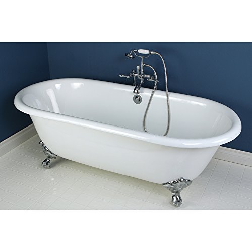Kingston Brass Aqua Eden Vctnd663013Nb1 Cast Iron Double Ended Clawfoot Bathtub With Chrome Feet Without Faucet-Drillings, 66-Inch, White #TOP2