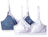 Loving Moments by Leading Lady Women's Sc Bra with Stretch Lace (2-Pack), Denim/White White/Pink, 36D