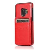 TIANDAFEIJIUB Etui na telefon Samsung Galaxy S9 skóra PU retro odporne na wstrząsy etui na telefon etui z klapką etui na telefon miękki TPU twardy PC mieszane etui ochronne (czerwony)