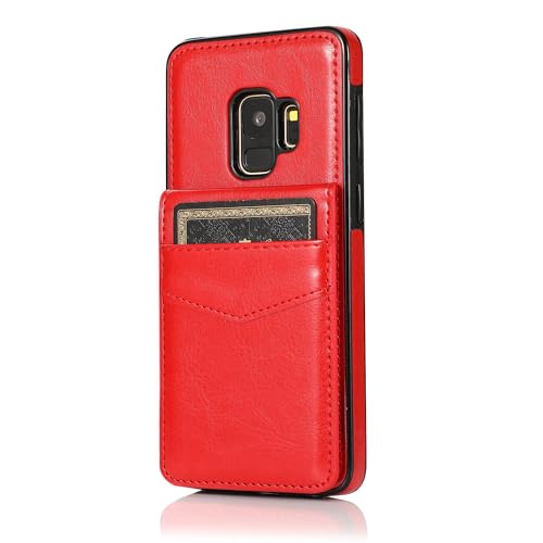 TIANDAFEIJIUB Etui na telefon Samsung Galaxy S9 skóra PU retro odporne na wstrząsy etui na telefon etui z klapką etui na telefon miękki TPU twardy PC mieszane etui ochronne (czerwony)