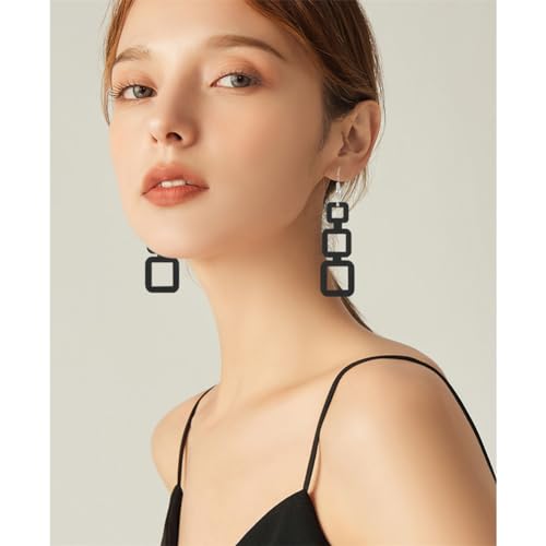 ANXIN STORE Boho Natural Wood Geometric Cutout Round Earrings Vintage Wooden Square Ethnic Drop Earrings For Women Jewelry Gifts3