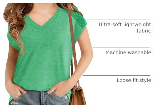 Image of Haloumoning Girls V Neck T-Shirts Kids Summer Swiss Dot Short Sleeve Tops Cute Fashion Tees 5-14 Years