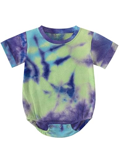 Jimonda Baby Bodysuit Newborn Tie Dye Clothes Infant Waffle One Piece Romper Baby Boys Girls Short Sleeve Jumpsuit Outfits